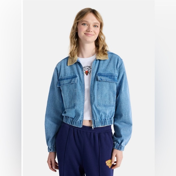 Jackets & Blazers - Blue Denim Jacket with Tan Collar